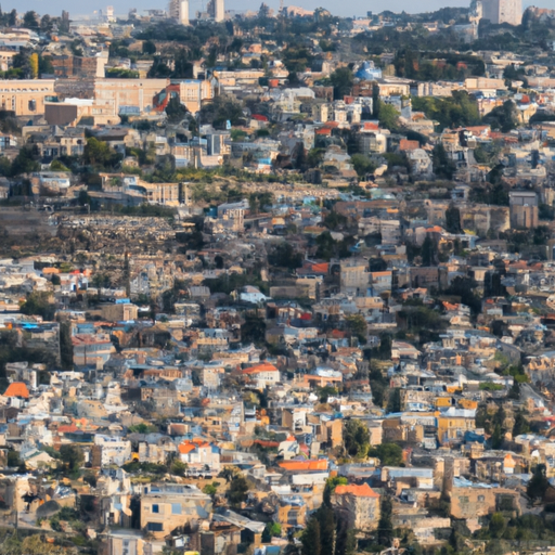 נוף פנורמי של ירושלים עם סוגים שונים של מקומות לינה מודגשים
