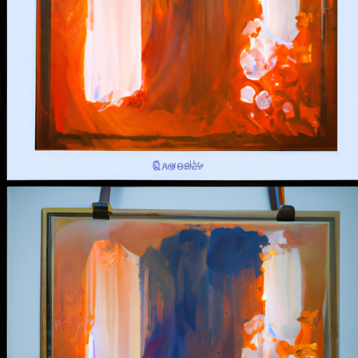תמונת לפני ואחרי המציגה את ההשפעה של תאורה נכונה על ציור שמן.